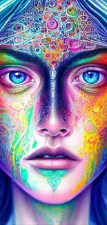 Vibrant psychedelic face art mobile wallpaper.