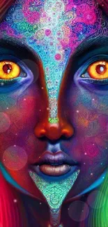 Vibrant psychedelic artwork featuring a colorful abstract face design.