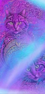 Vibrant psychedelic cat wallpaper with colorful patterns.