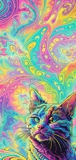 Colorful psychedelic cat with swirls.