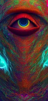 Psychedelic art mobile wallpaper with a vibrant eye design.