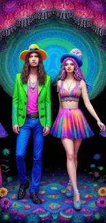 Colorful psychedelic fashion art wallpaper featuring vibrant hues.