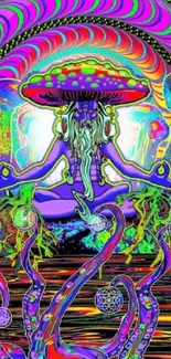 Psychedelic meditation artwork with vibrant colors and mystical elements.