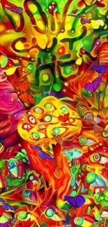 Vibrant psychedelic mushroom art with orange and red hues, rich in detail and color.