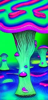 Psychedelic mushroom art wallpaper with vibrant colors.