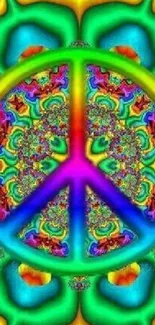 Colorful psychedelic peace sign wallpaper in vibrant hues.