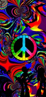 Vibrant psychedelic wallpaper with peace symbol for mobile.