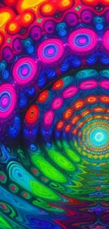 Vibrant psychedelic wallpaper with multicolor spiral patterns.