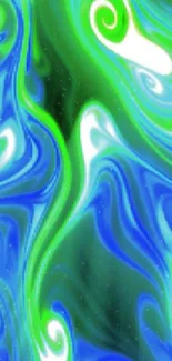 Blue and green psychedelic swirl phone wallpaper.