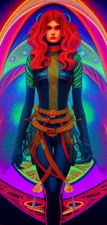 Psychedelic artwork of a warrior with vibrant patterns and colors.