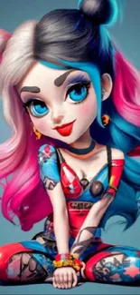 Vibrant animated punk girl mobile wallpaper.