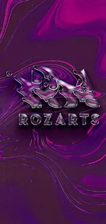 Vibrant purple abstract wallpaper with metallic text.