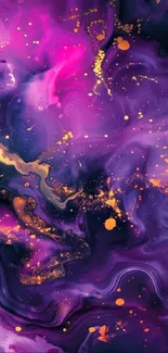 Vibrant abstract wallpaper with purple and orange swirls.