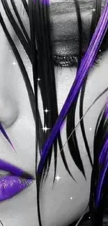 Artistic purple and black hair and lips design wallpaper.