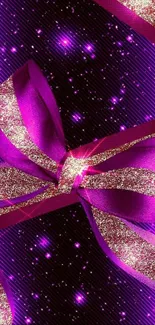 Vibrant purple background with glitter bow.