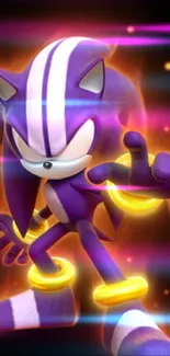 Purple animated character with glowing rings on orange background.