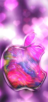 Vibrant purple wallpaper with Apple logo.