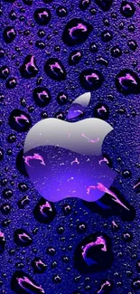 Vibrant purple mobile wallpaper with Apple logo and water droplets.