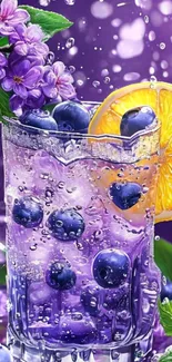 Refreshing purple drink with berries and citrus slice