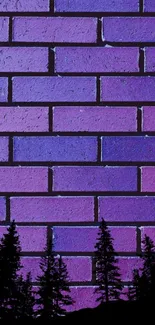 Vibrant purple brick wallpaper with silhouetted trees.