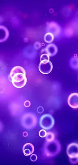 Purple bubble wallpaper with neon circles.