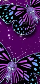 Vibrant purple butterfly wallpaper with sparkling accents.