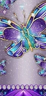 Vibrant purple butterfly design wallpaper with intricate patterns.