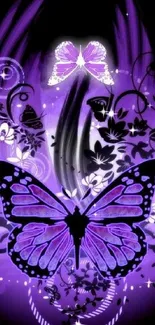 Purple butterfly mobile wallpaper with floral patterns.