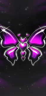 Purple butterfly with silver accents on mobile wallpaper.