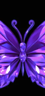 Vibrant purple butterfly with crystal-like wings on a mobile wallpaper.