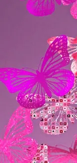 Purple butterfly wallpaper with artistic patterns on a vibrant background.