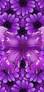 Purple butterfly on floral background wallpaper.