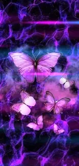 Vibrant purple butterflies on an electric abstract background.