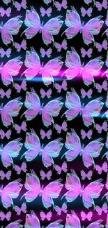 Vibrant purple butterfly pattern on a dark background, ideal for mobile wallpaper.