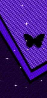 Vibrant purple wallpaper with butterfly design.