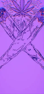 Purple wallpaper featuring artistic cannabis design with leaf and crossed joints.