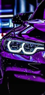 Vibrant purple car with neon highlights in a sleek modern design.