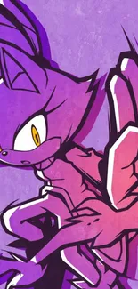 Animated purple cat character on a vibrant phone wallpaper.