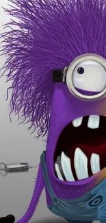 Purple cartoon character mobile wallpaper with wild hair and quirky expression.