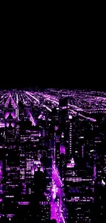 Vibrant purple cityscape with neon lights for mobile wallpaper.