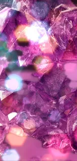 Vibrant mobile wallpaper with purple crystals and shimmering textures.