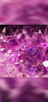 Purple crystal wallpaper with heart shapes.