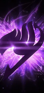 Purple emblem wallpaper with abstract energy design against a dark background.