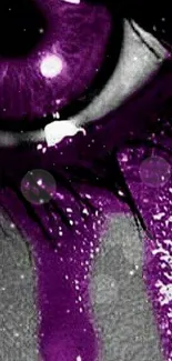 Mobile wallpaper featuring a vivid purple eye with artistic dripping detail.