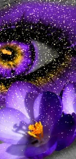 Vibrant purple eye art with floral accents for mobile wallpaper.