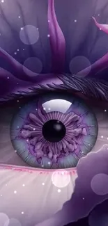 Purple fantasy eye with floral elements in vibrant colors.