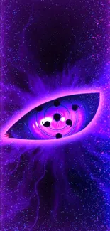 Purple glowing eye with electric energy design.