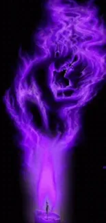 Purple flame artwork with mystical design on a digital wallpaper.