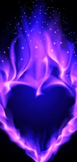 Purple flame heart wallpaper with glowing blue design.