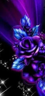 Purple roses with sparkling accents on a dark background.